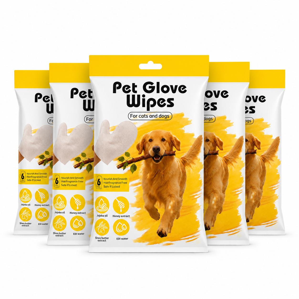 Lot de 5 lingettes gants pour chiens et chats – 30 pièces Pet Glove Wipes