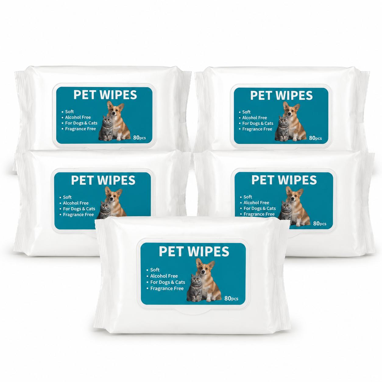 Lot de 5 paquets de lingettes nettoyantes pour animaux – 400 lingettes