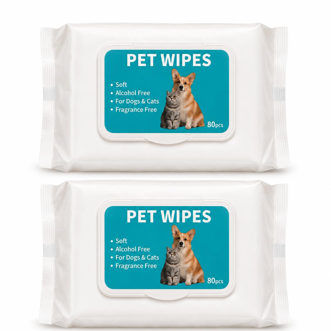 Lot de 2 paquets de lingettes nettoyantes pour animaux – 160 lingettes