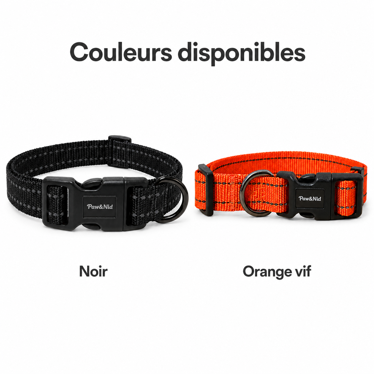 Collier réfléchissant réglable pour chien – Boucle de sécurité et anneau en D