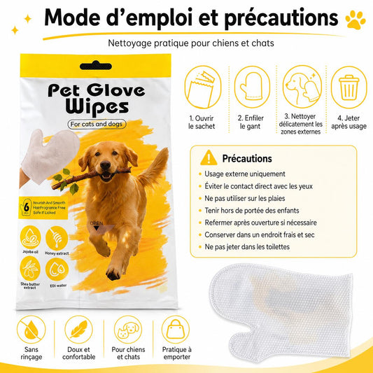 Lot de 3 lingettes gants pour chiens et chats – 18 pièces Pet Glove Wipes