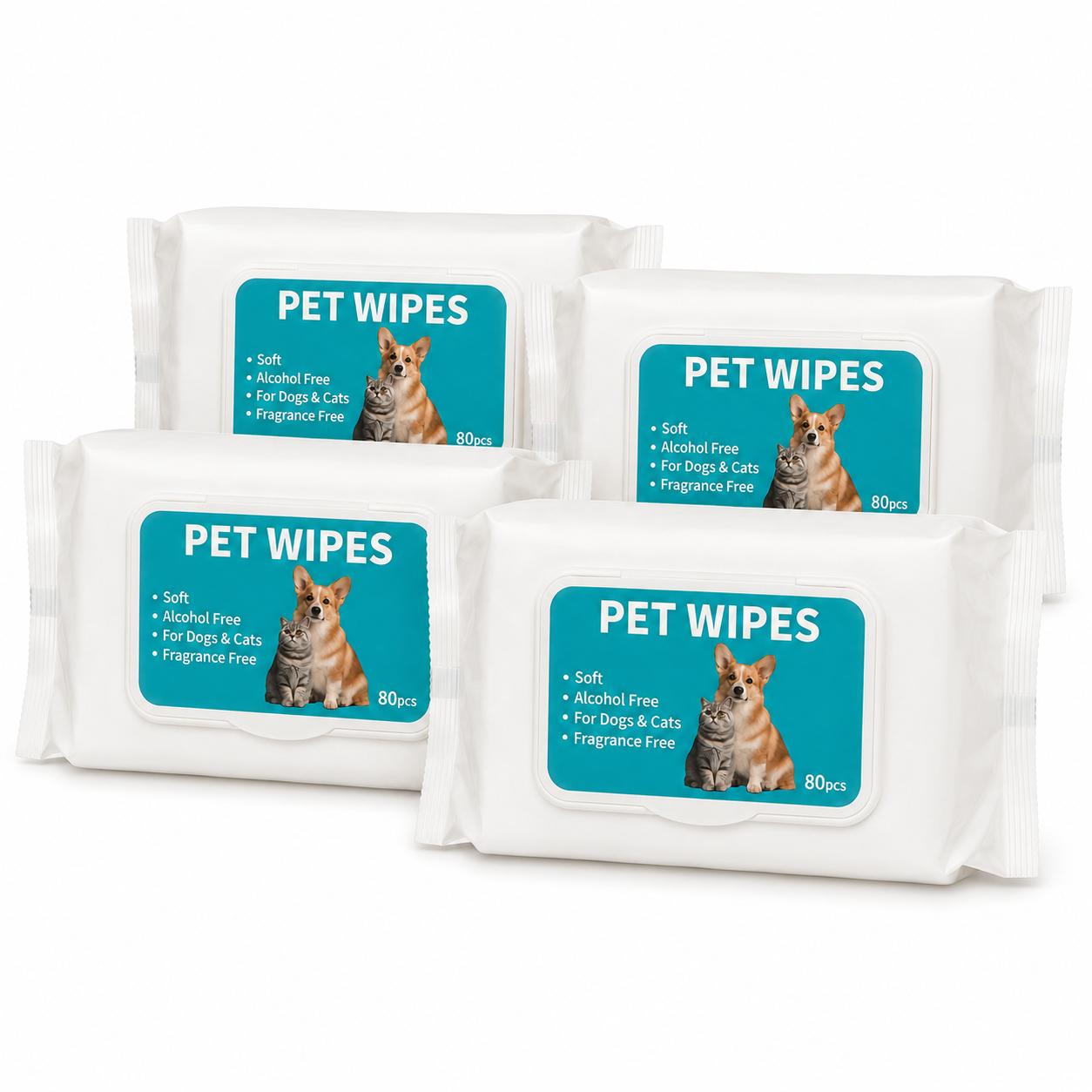 Lot de 4 lingettes pour chiens et chats – 320 lingettes Pet Wipes sans alcool