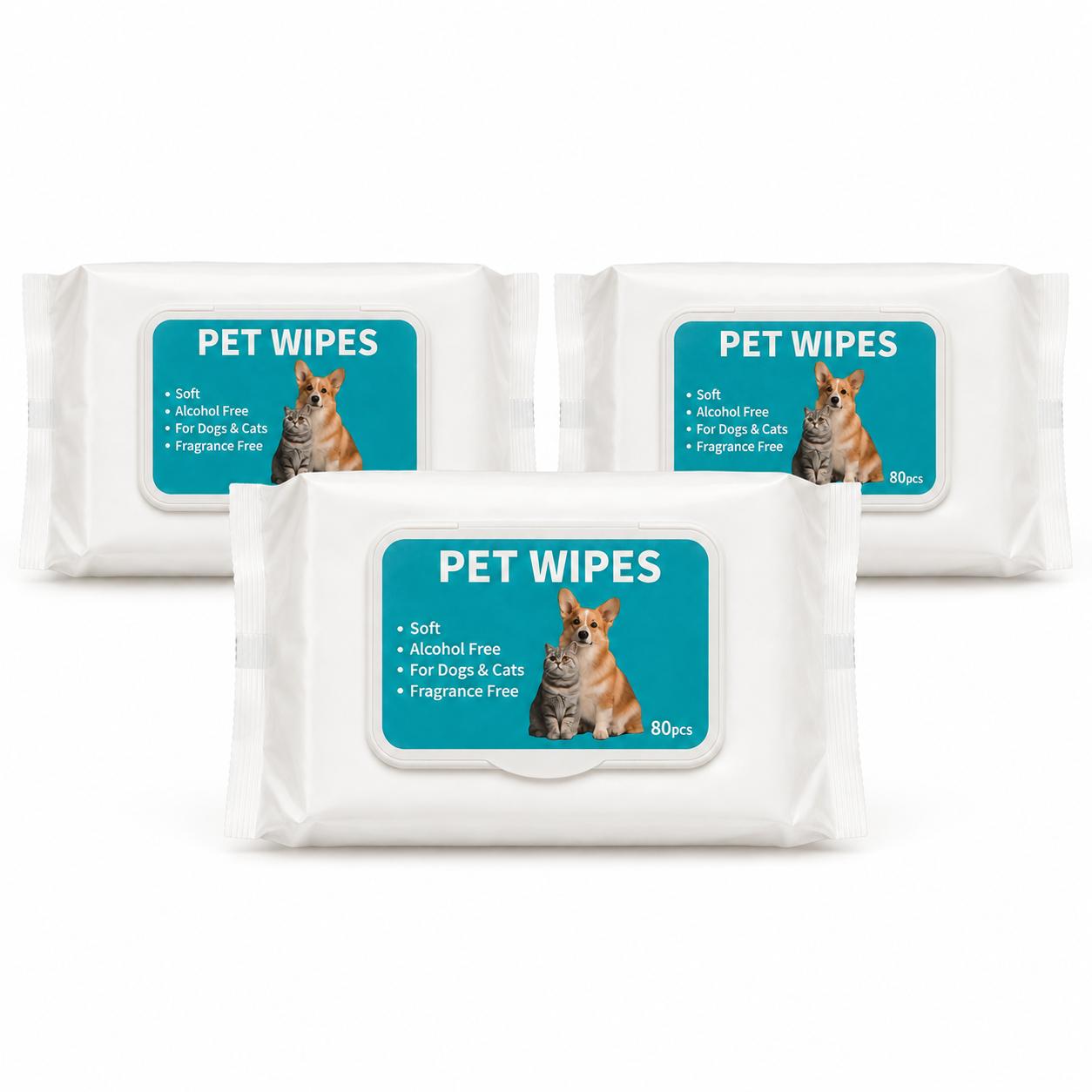 Lot de 3 lingettes pour chiens et chats – 240 lingettes Pet Wipes