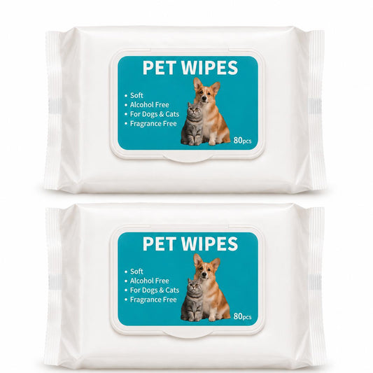 Lot de 2 paquets de lingettes nettoyantes pour animaux – 160 lingettes