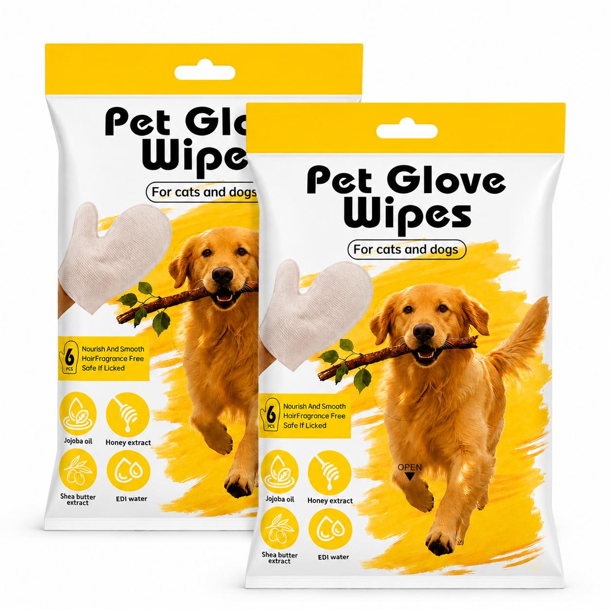 Lot de 2 lingettes gants pour chiens et chats – 12 pièces Pet Glove Wipes