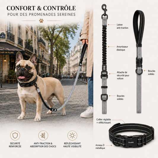 Ensemble collier et laisse anti-traction pour chien – Réfléchissant