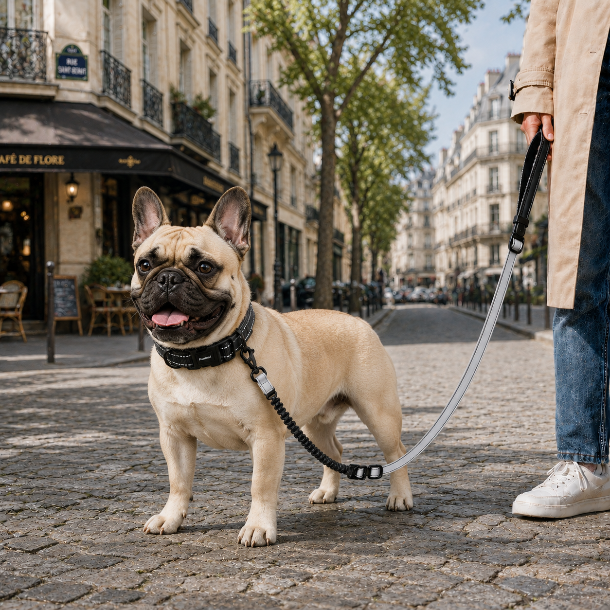 Laisse pour chien avec double poignée et amortisseur élastique – Réglable, réfléchissante et attache de sécurité pour voiture