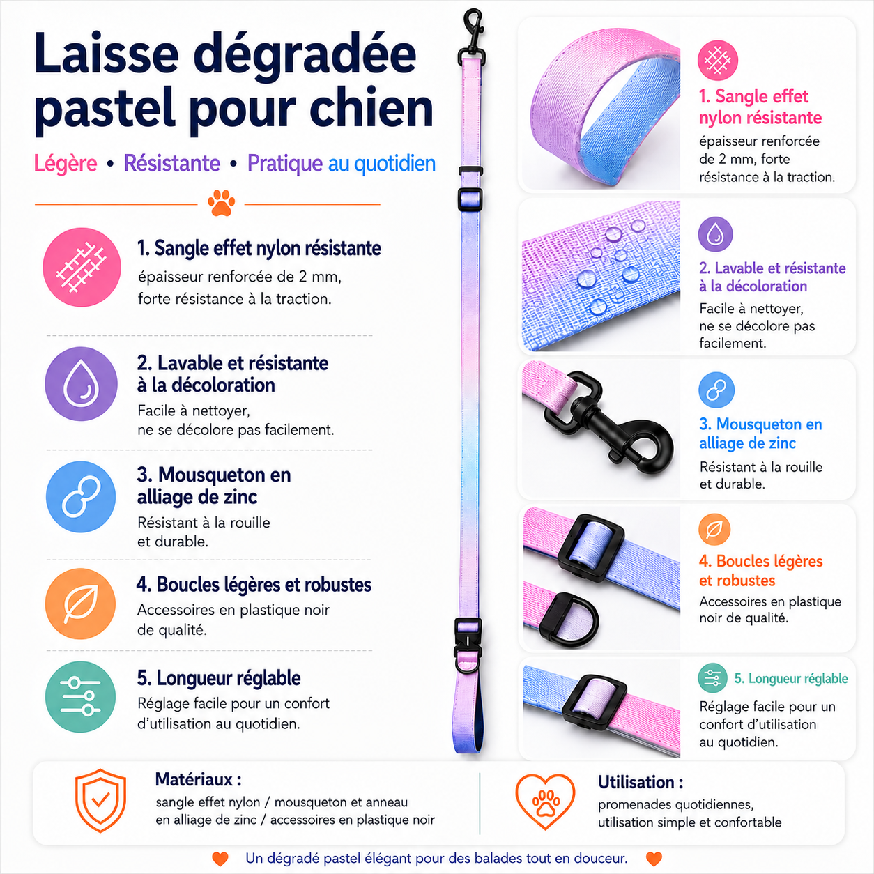 Laisse réglable pour chien – Promenade quotidienne